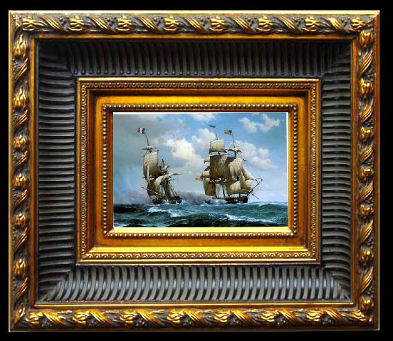 framed  unknow artist Seascape, boats, ships and warships. 60, Ta024-2